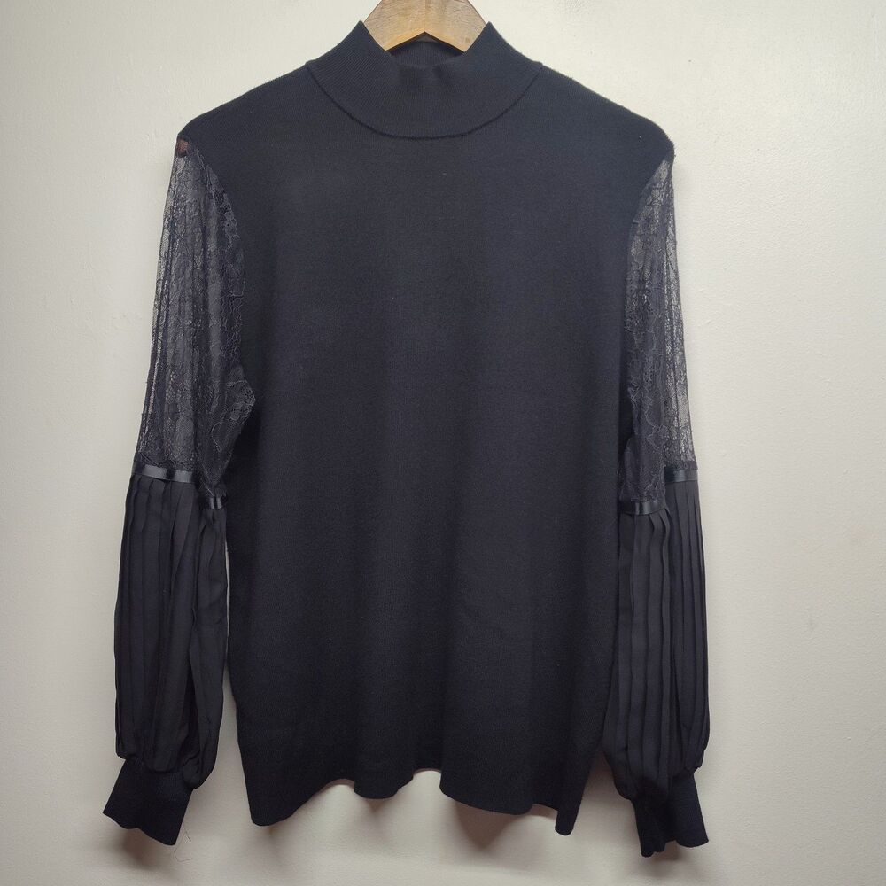 Belldini Sweater Women 1X Black Pleated Long Sleeve Romantic Whimsigoth Casual